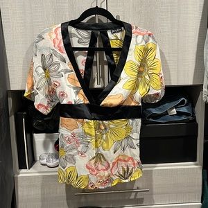 Kimono style sheer low cut blouse